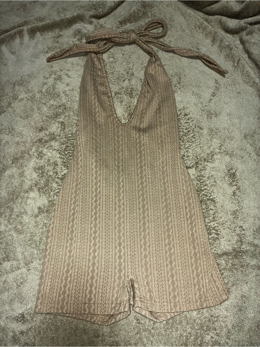 SHEIN Taupe Textured Knit Halter Romper